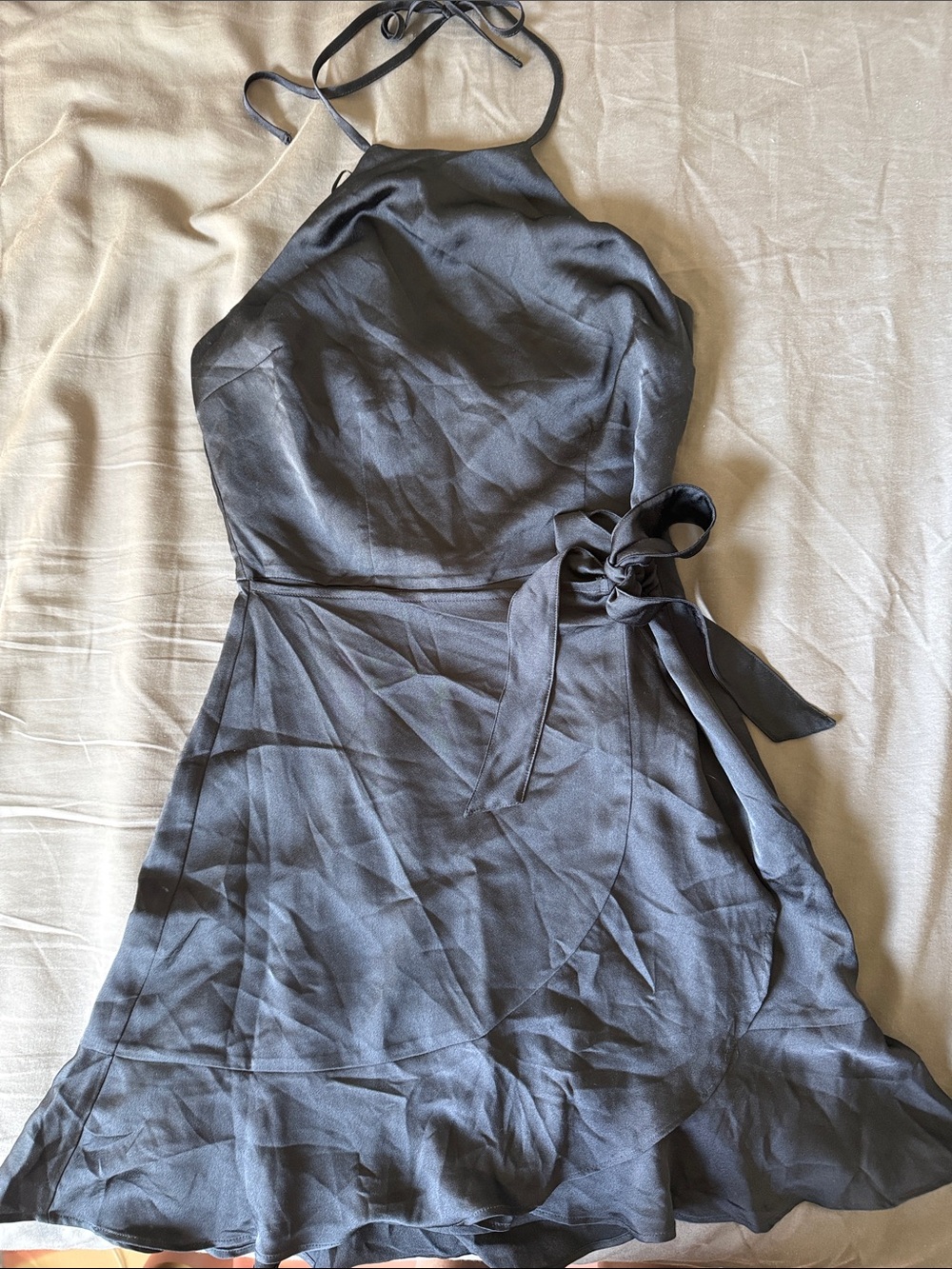 Abercrombie & Fitch Black Satin-like Halter Wrap Mini Dress